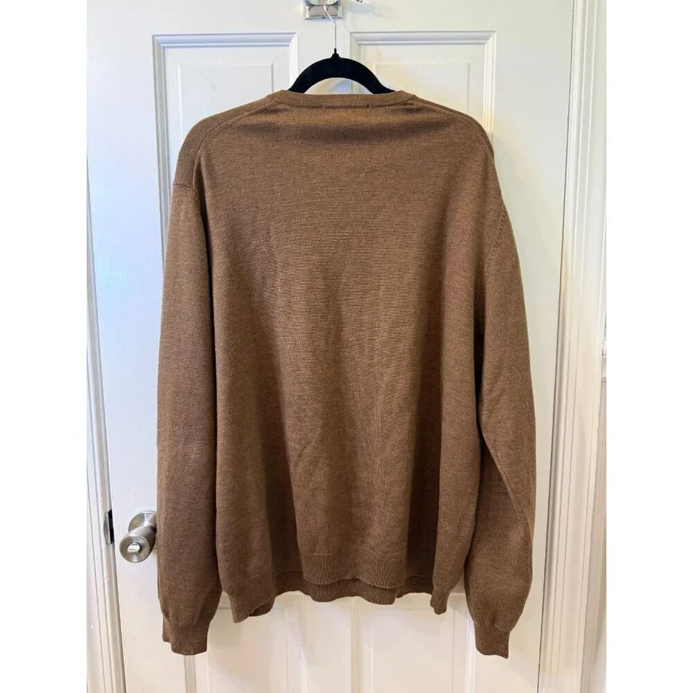 Brooks Brothers Merino Wool Stretch V-Neck Tight Knit Brown Mens Sweater Size XL - Picture 2 of 5